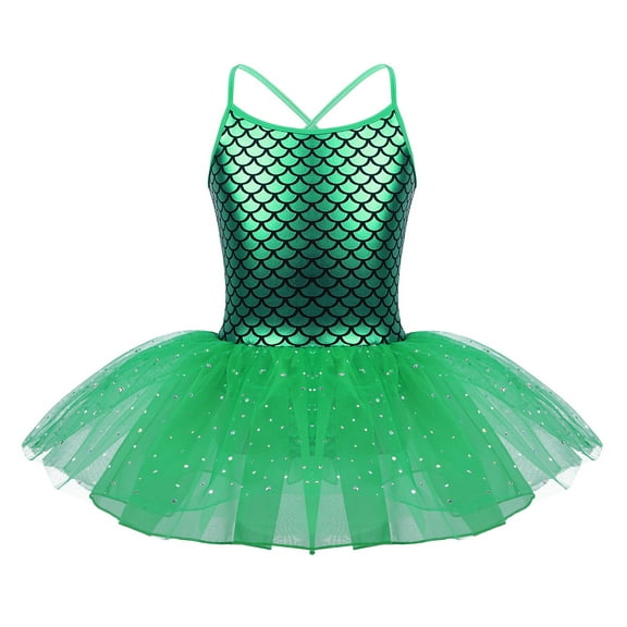 Zaldita Kids Girls Sequins Mermaid Princess Tutu Dress Criss Cross Back Fishscale Leotard Ballet Tutu Green 4
