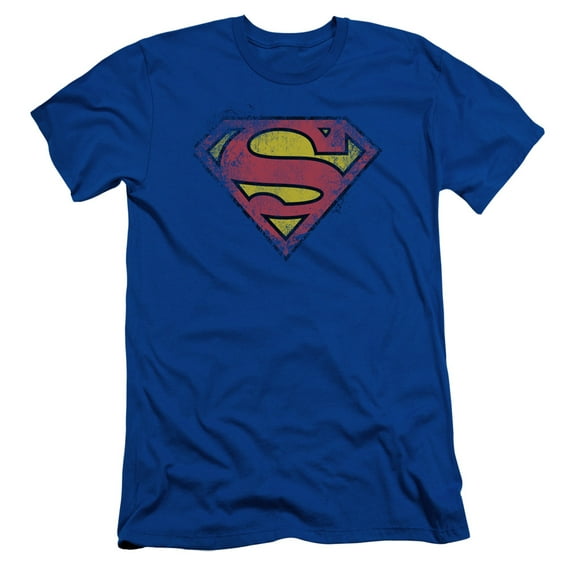 Superman Destroyed Supes Logo Adult 30/1 T-Shirt Royal Blue