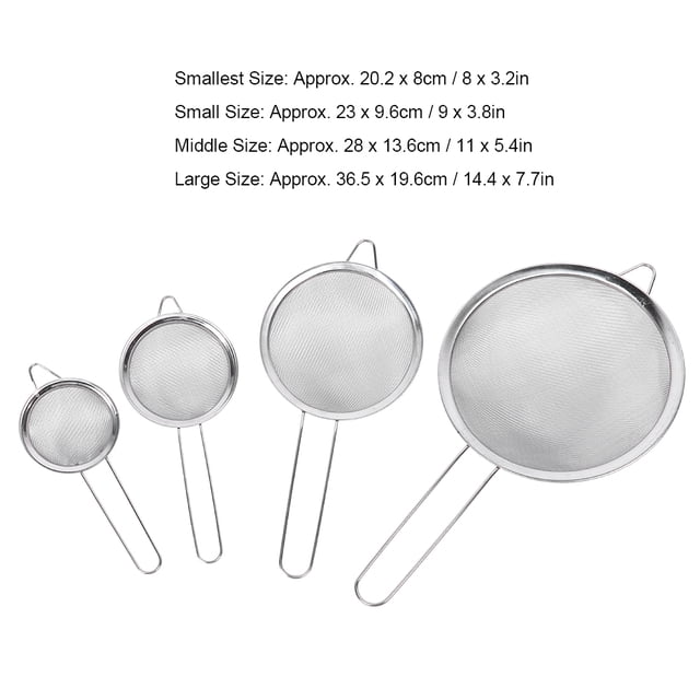 LHCER 4pcs Kitchen Stainless Steel Manual Flour Sifter Sieve Strainer Kitchen Cooking Baking Tool,Baking Flour Sifter