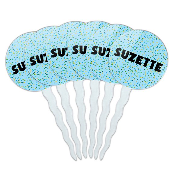 Suzette Cupcake Picks Toppers - Set of 6 - Blue Speckles