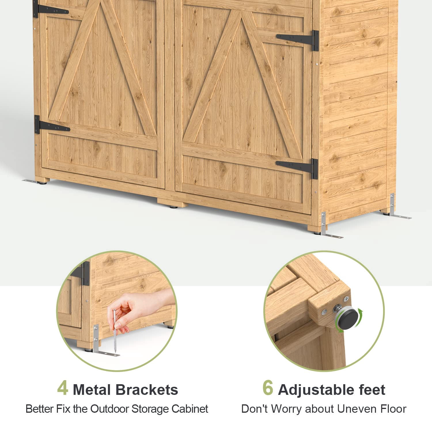 Outdoor Storage Shed, Lofka Wooden Storage Cabinet with Waterproof Roof and 2 Removable Shelves Garden Shed for Backyard, Patio, Lawn