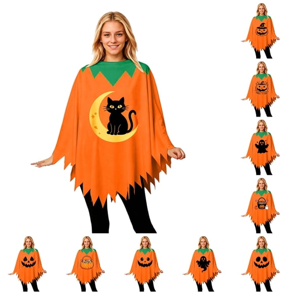 DHFJKG Pumpkin Poncho For Women Halloween Spooky Pumpkin Cape Halloween Party Accessory