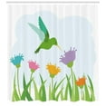 thumbnail image 3 of Wildflower Shower Curtain, Colorful Garden Art and Hummingbird Pastel Toned Illustration, Fabric Bathroom Set with Hooks, 69W X 75L Inches Long, Pistachio Green Multicolor, by Ambesonne, 3 of 3
