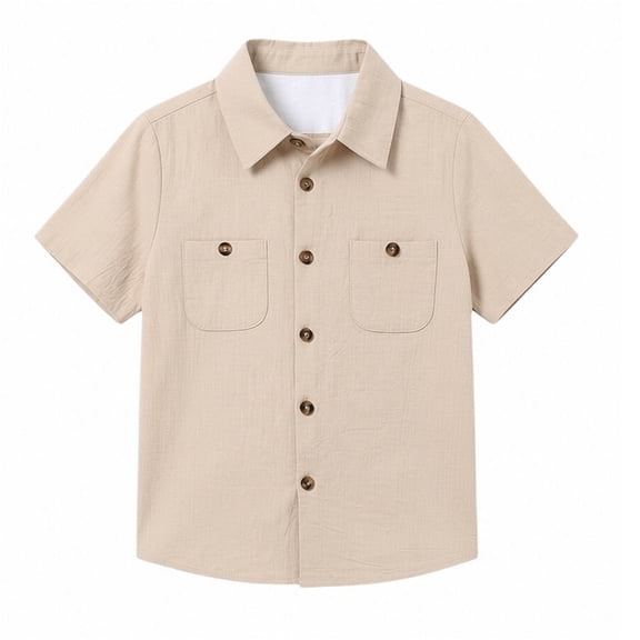 RMGVDSD Boys Button Down Shirts Short Sleeve Button Up Shirt With Pocket For Kids Solid Color Casual Shirts Lightweight Everyday Wear 5-6 Years