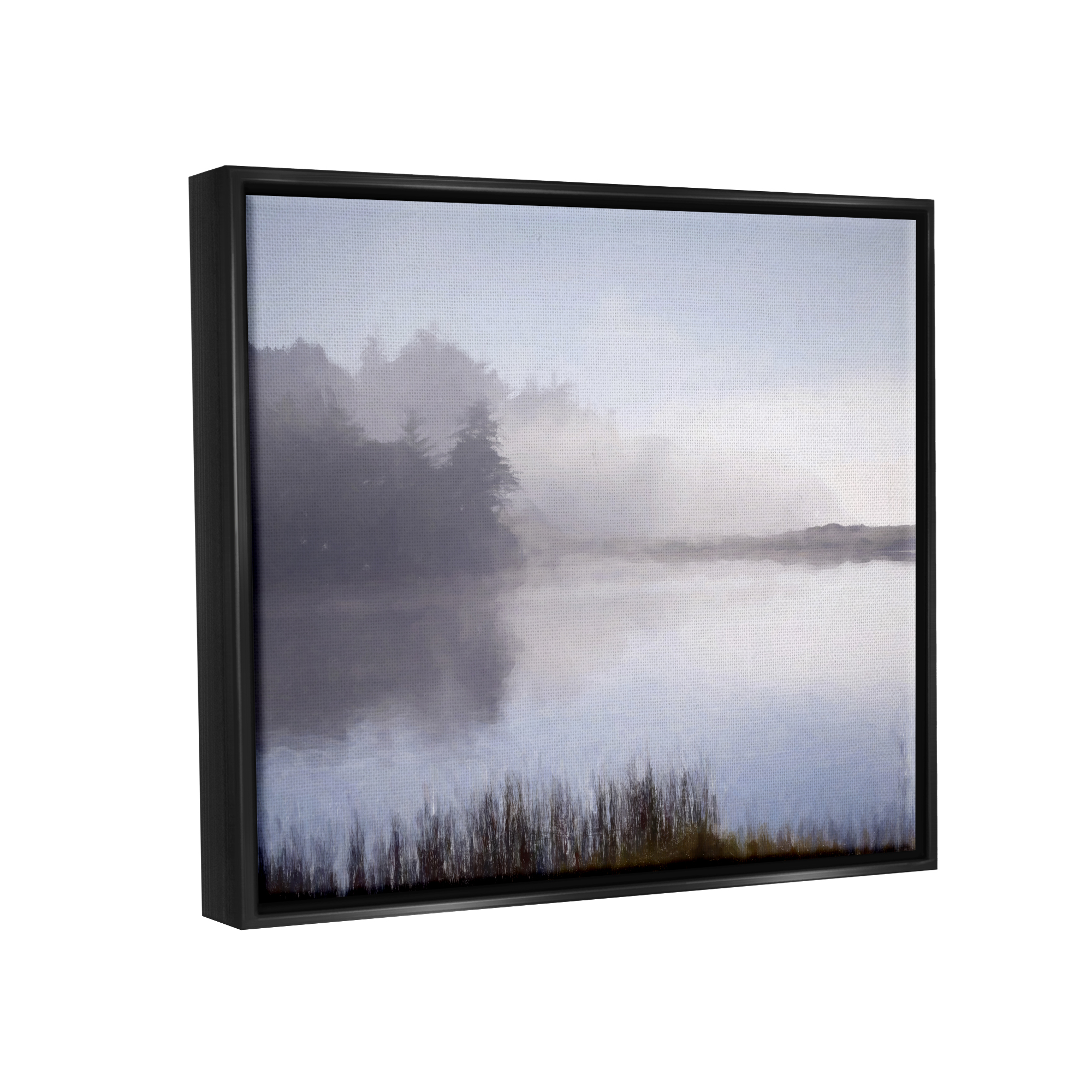 Stupell Foggy Lake Woodland Reflection Landscape Photography Black Floater Framed Art Print Wall Art