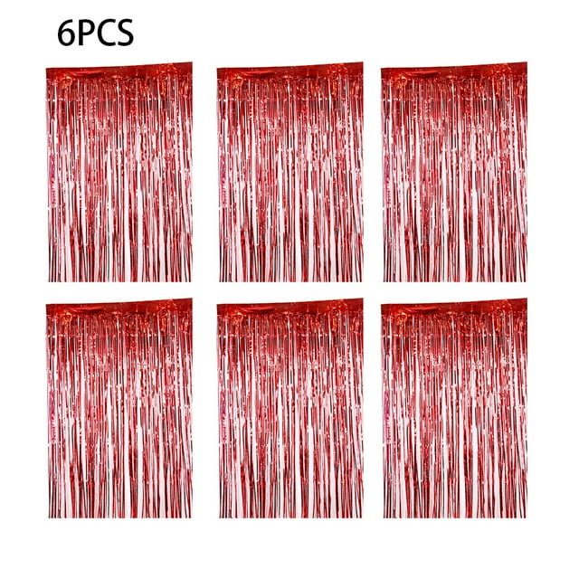 stanreset 6 Pcs Rideau de Fête Pailleté Fond de Guirlande Anniversaire Mariage Baby Shower Fournitures Rouge