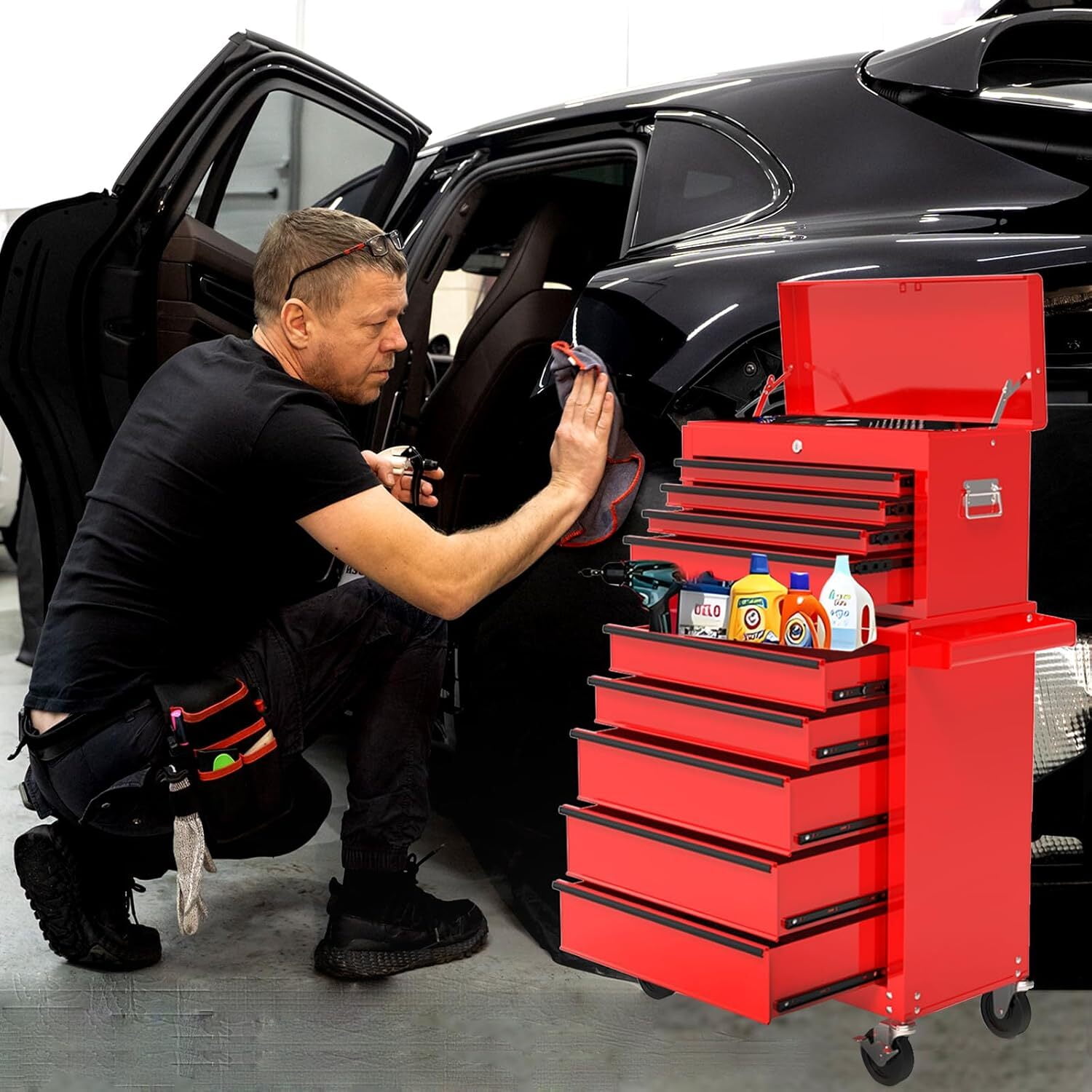 E-Value EST-2280RE Tool Set – 80-Piece Maintenance Kit With Red Tool Chest For Motorcycle & Car Repairs