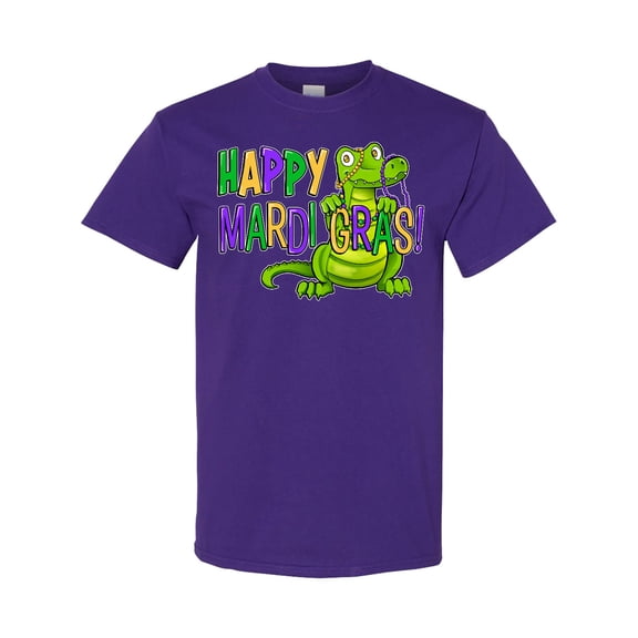 Inktastic Happy Mardi Gras Cute Alligator with Beads T-Shirt