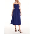 thumbnail image 2 of Vestido midi casual de verano para mujer, sin mangas, sin espalda, vestido de una línea de moda con bolsillos laterales de corte bajo,Dark Blue,L, 2 of 8