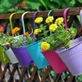 thumbnail image 3 of Estbridg 8 Pack 4 Inch Iron Hanging Planters Multicolor Flower Pots Balcony Garden Railing Planter  Fence Hanging Metal Bucket Plants Holders Set for Indoor and Outdoor with Detachable Ho, 3 of 7