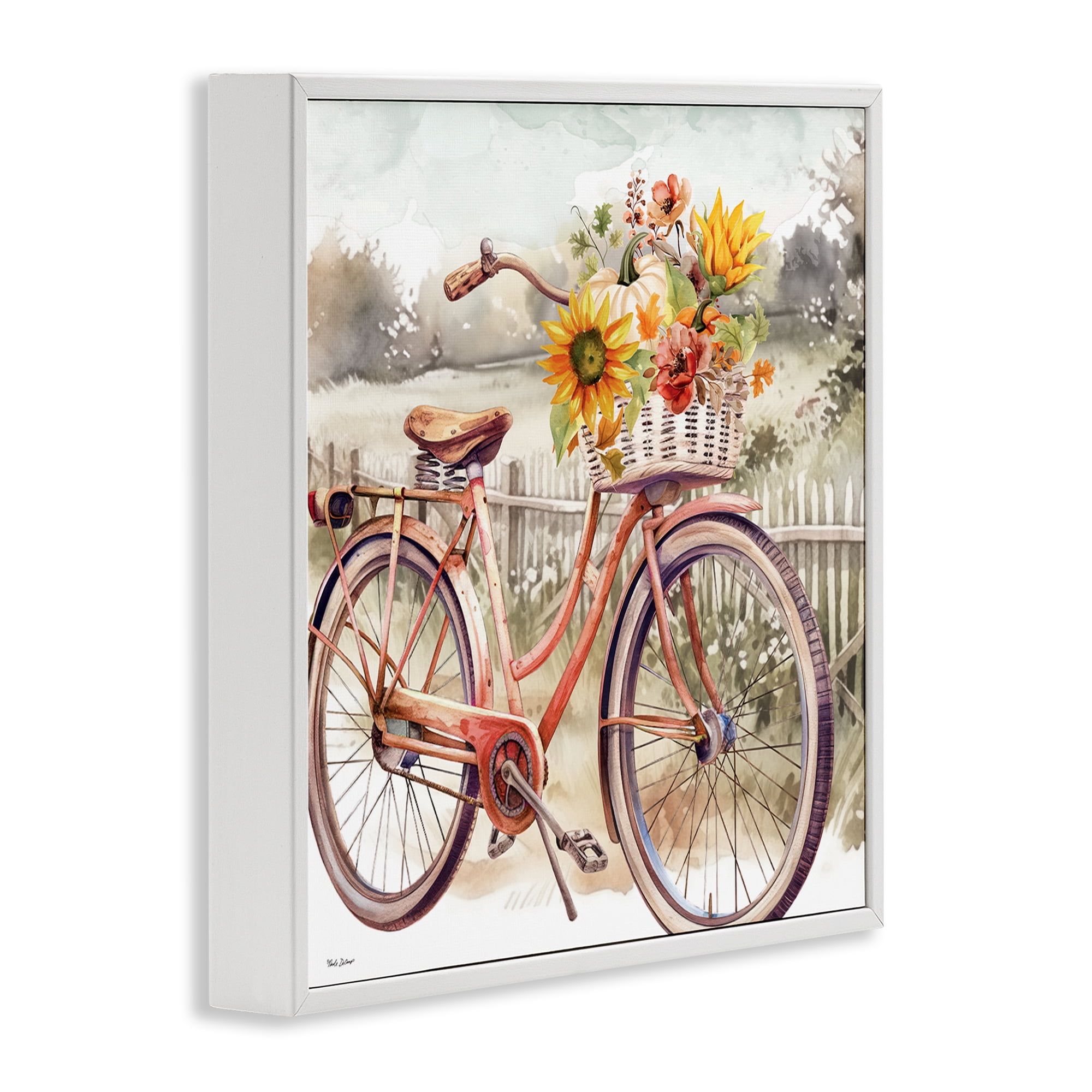 Stupell Industries Autumn Floral Bicycle Botanical & Floral Painting White Framed Art Prints Wall Art, 12 x 12