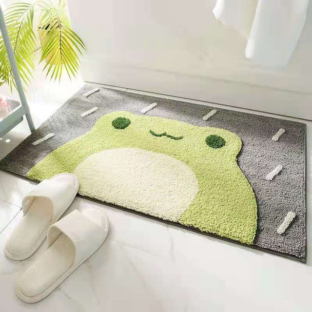 Alfombra de baño multiusos de lujo, peluda, muy absorbente, antideslizante, bonita alfombra de ducha para bañera, ducha y baño. Rana pequeña de lluvia.