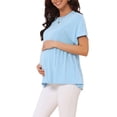 thumbnail image 4 of INSPIRE CHIC Women's Mother's Day Maternity Babydoll Top Short Sleeves Pleated Waist Pregnancy Tee Shirt Oversized Peplum Casual Loose Blouse 2XL Light Blue, 4 of 6