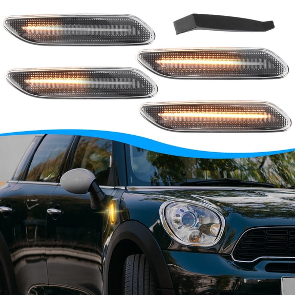 Unique Bargains 1 Pair LED Sequential Front Fender Side Marker Turn Signal Blinker Light for Mini Cooper R60 Countryman R61 Paceman 11-16 Dynamic Indicator Chips Clear Lens 63139802569/63139802570
