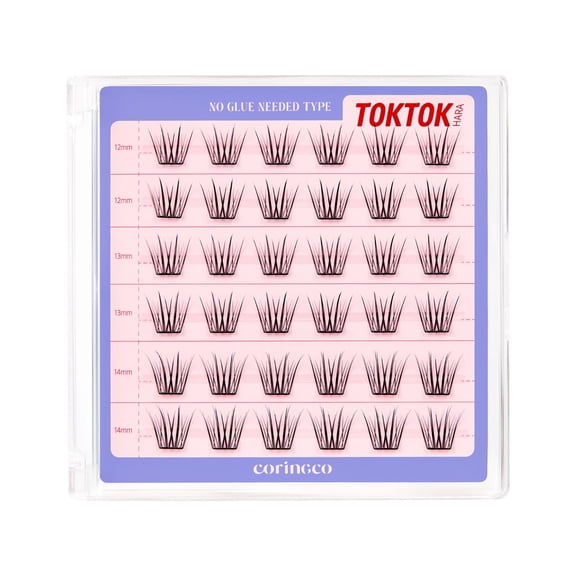 CORINGCO Self-Adhesive LONG False Eyelashes, No Glue Needed, Reusable Lash Clusters, Natural Look, 12mm/13mm/14mm - Blossom Long