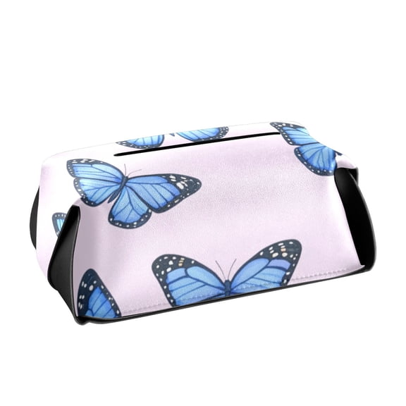 Blue Butterfly on Pink Tissue Box Cover Leather Square Rectangle Tissue Box Holder for Bathroom Living Room Desk Office Decor