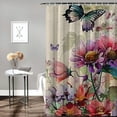 thumbnail image 2 of Jiayy Flowers Butterflies Painting Shower Curtain Multi-size 100% Polyester Fiber Shower Curtain Set with Hooks for Bathroom Decoration 36x72, 2 of 7