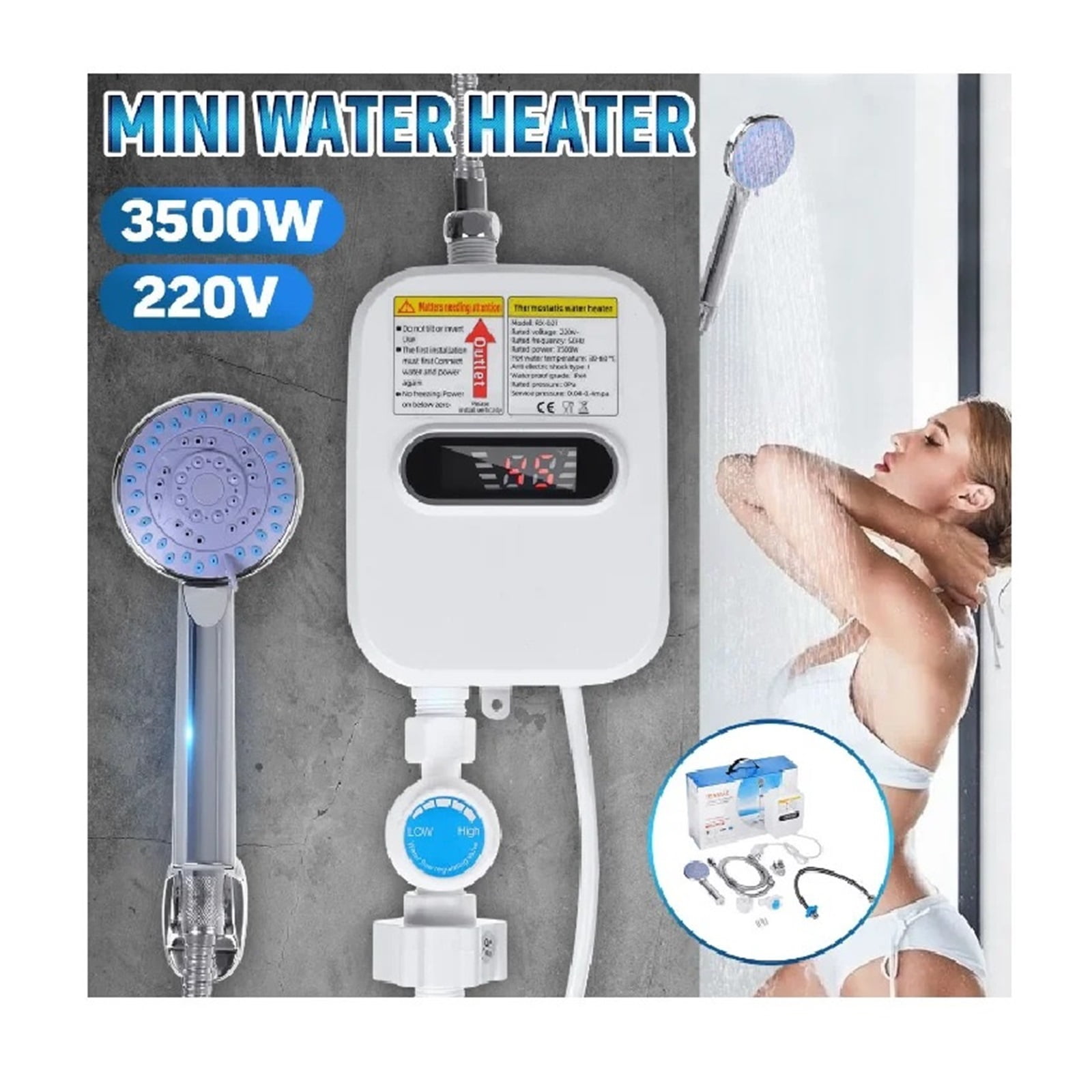 Home Appliance, Home,Mini Water Heater Hot Electric Tankless Household Bathroom Faucet With Shower Head LCD Temperature Display ,Compact Design