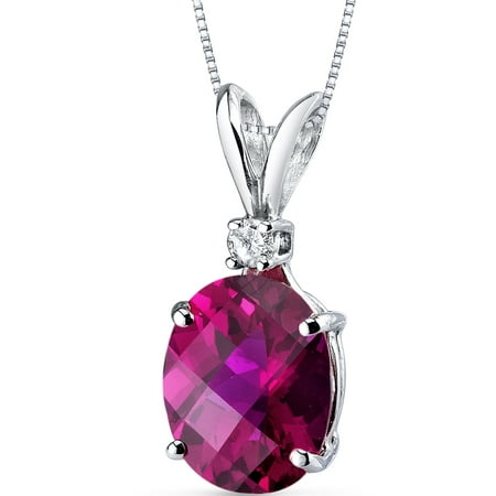Peora 3.50 Carat T.G.W. Oval-Cut Created Ruby and Diamond Accent 14kt White Gold Pendant, 18
