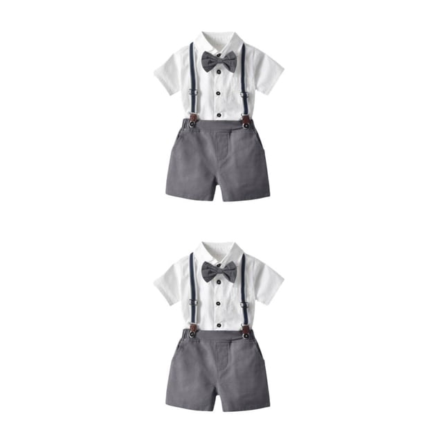Qarigey Camisa con botones para niños, conjunto de pantalones en general, ropa con pajarita para niños, pantalones cortos Type18 NO18