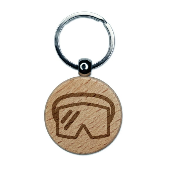 Skiing Mask Round Keychain Charm Tag - Engraved Wood