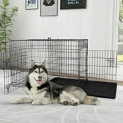 YRLLENSDAN 48 inch Dog Crate, Dog Crates and Kennels for Big Dog Foldable Large Dog Crate for Large Dogs with Handle Double-Door Outdoor Metal Wire Dog Cage with Plastic Tray for Medium Dogs, Black