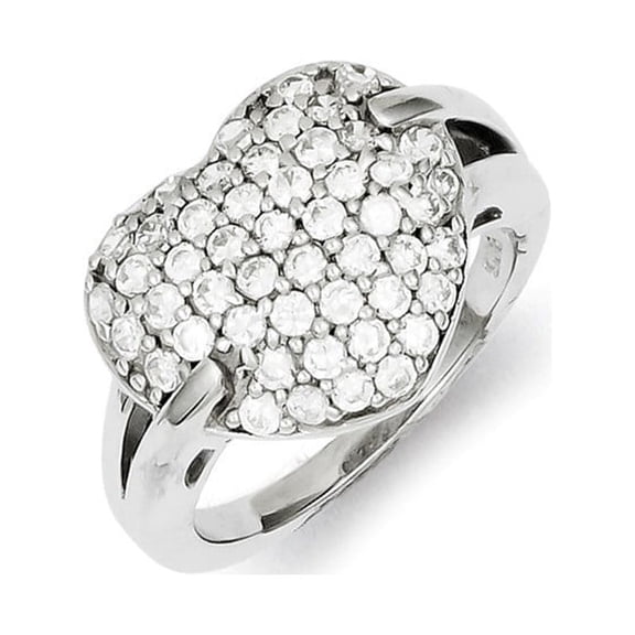Sterling Silver Cubic Zirconia Heart Ring - Size 6 - Measures 14.25mm Wide
