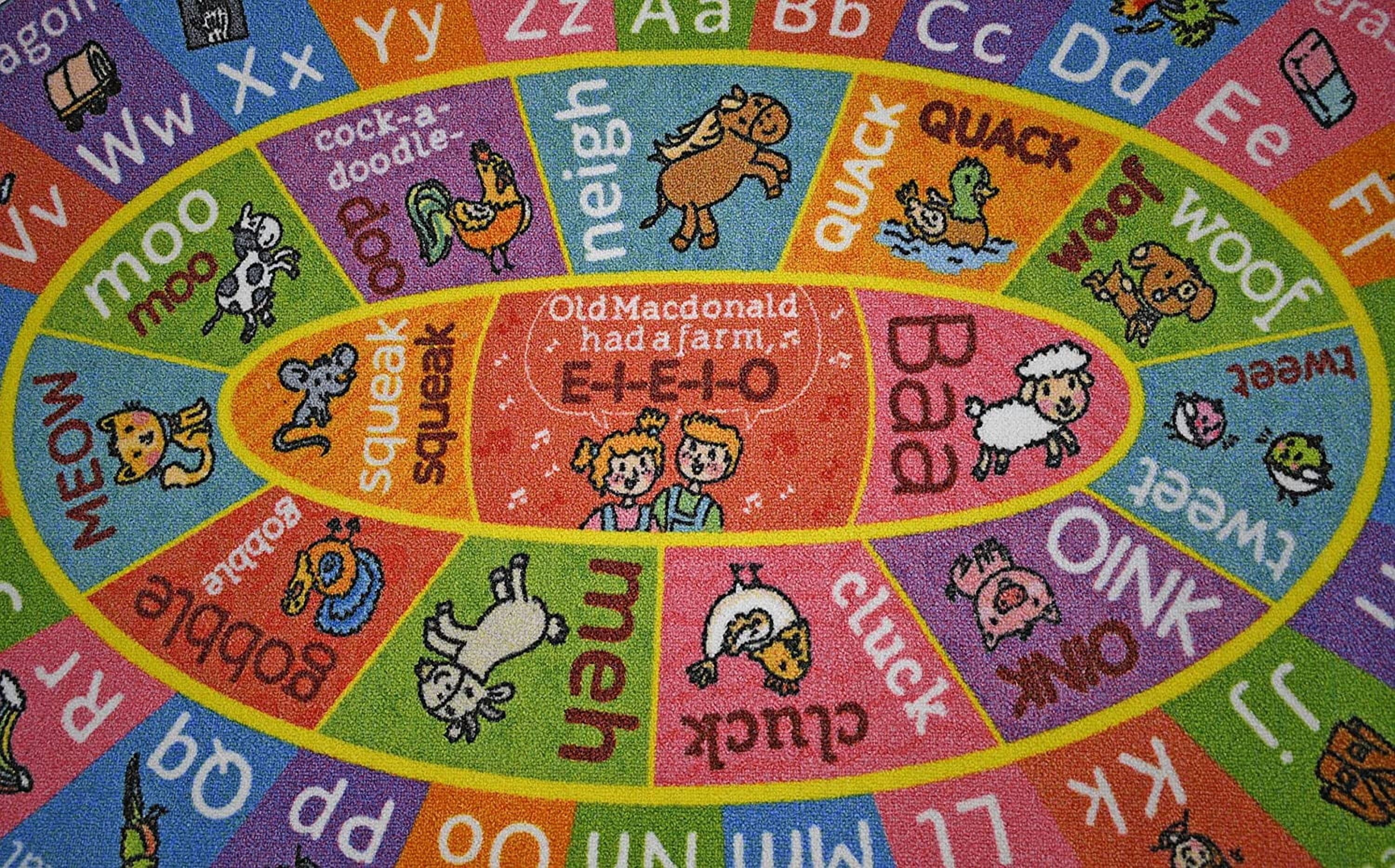 KC Cubs Playtime Collection ABC Alphabet with Old MacDonald's Animals Educational Learning & Game Oval Area Rug Carpet for Kids and Children Bedrooms and Playroom