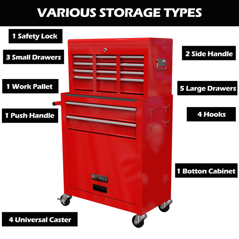 8-Drawer Tool Chest High Capacity Rolling Tool Chest with Wheels