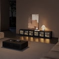 thumbnail image 3 of POVISON-95" Mid-Century Modern Wood Slatted TV Stand with LED lights, LED TV Stand, Black TV Console, Minimalist Entertainment Center, Perfect for 85-inch TVs, 3 of 8