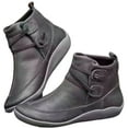 thumbnail image 2 of Porfeet Women Faux Leather Lace Up Low Heel Flat Ankle Boots Plush Liner Warm Shoes,Grey 43, 2 of 10
