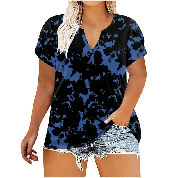 Camisas con estampado informal con estilo para mujer camisetas holgadas de manga corta de talla grande blusa tipo tunica con cuello en V OAVQHLG3B Store lin121212 Walmart en linea