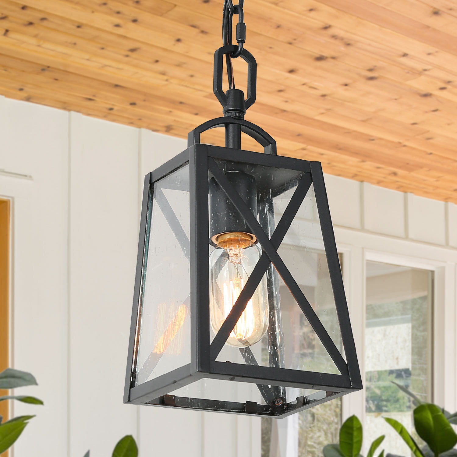 LNC Modern/Contemporary 1-Light Black Outdoor Pendant Lighting with ...
