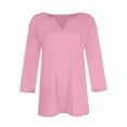thumbnail image 4 of DENGDENG Blouses for Women Dressy Casual 3/4 Sleeve Loose Fit Elbow Solid Tops Spring Summer V Neck Three Quarter Length Sleeve T Shirts Cute Going Out T-Shirts Boho Clothes Pink M, 4 of 5
