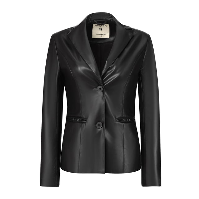 Chaqueta de piel sintética para mujer con solapa con muesca y un solo pecho Negro L
