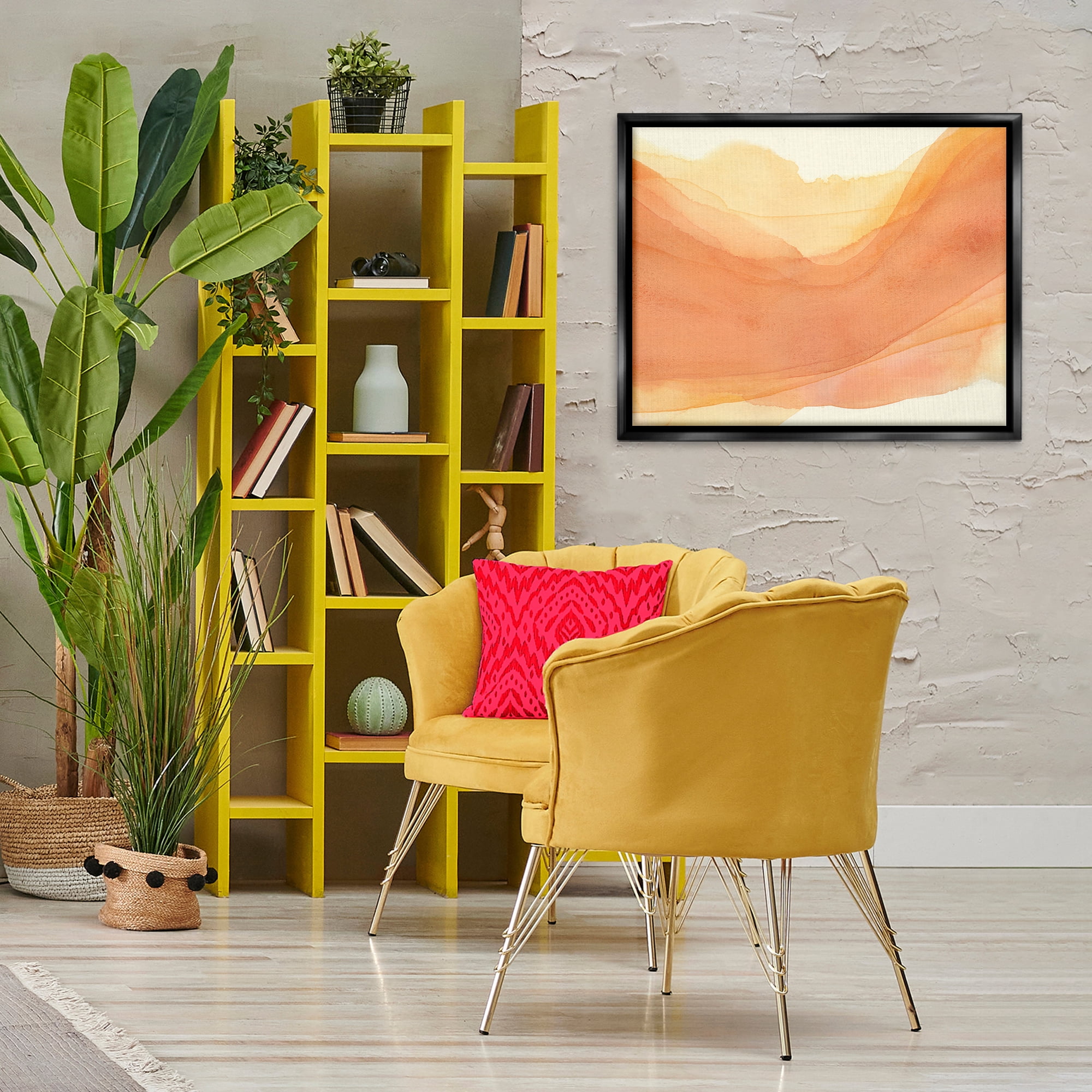 Stupell Industries Orange Splash Wave Abstract Painting Black Floater Framed Canvas Art Print Wall Art, 31 x 25