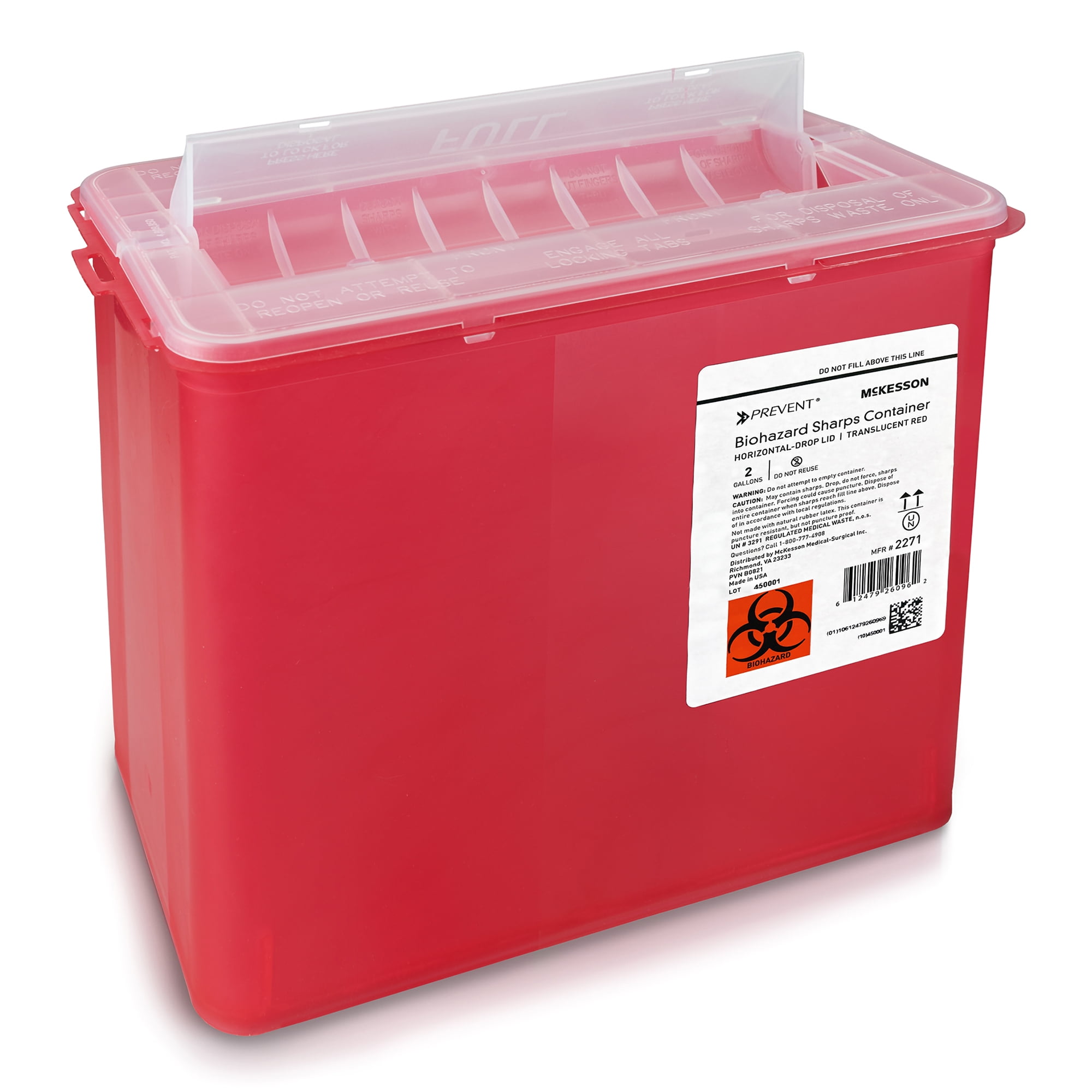 McKesson Prevent Plastic 2 Gallon Sharps Container 2271 NonSterile 1 Each