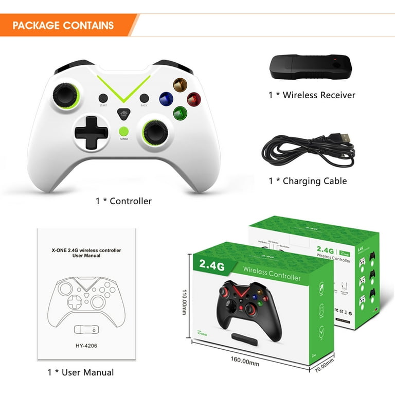 Wireless Xbox Controller for Xbox One, Xbox Series S/X, Xbox One S/X, PC,  Windows 7/8/10/11, Turbo Function, Built-in Dual Vibration, 2.4GHz  Connection, USB Charging, Rechargeable Battery(White) 