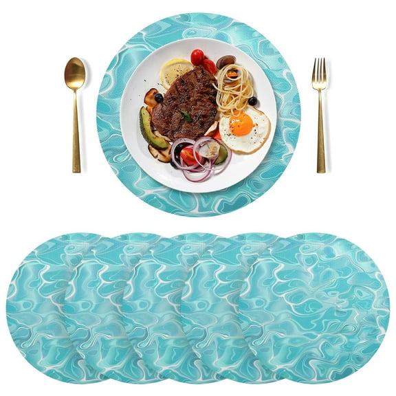 Waves Black Round Placemats Plate Mats 15 Inch Non-Slip Heat Resistant Washable PVC Set Indoor for Kitchen Dining Table 1PC