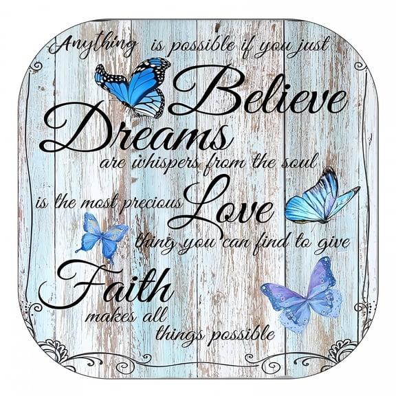 AUQ Blue Butterfly Shower Curtain,Inspirational Quotes Shabby Chic Country Vintage Barnwood Rustic Farmhouse Bathroom Decor Waterproof Cloth Fabric Shower Curtain,72"X72",Dreams Love Faith