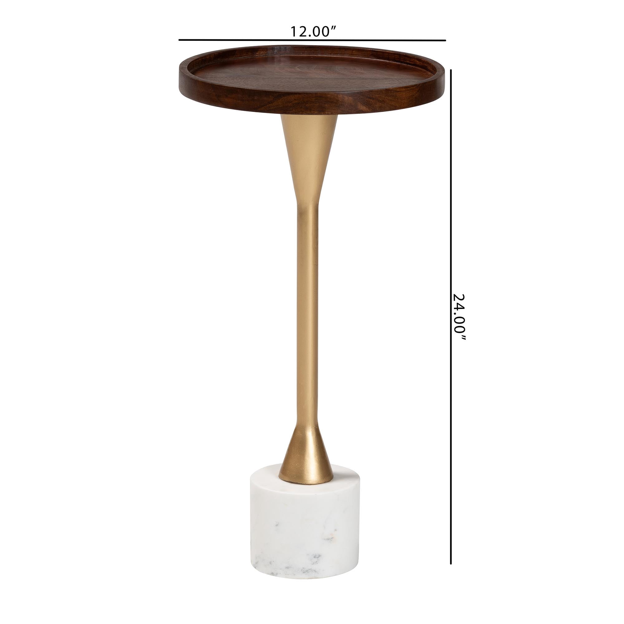 Baxton Studio Janaki Drink Table with Marble Base - Compact Pedestal Accent Table with Tray Top for Living Room or Sofa Side