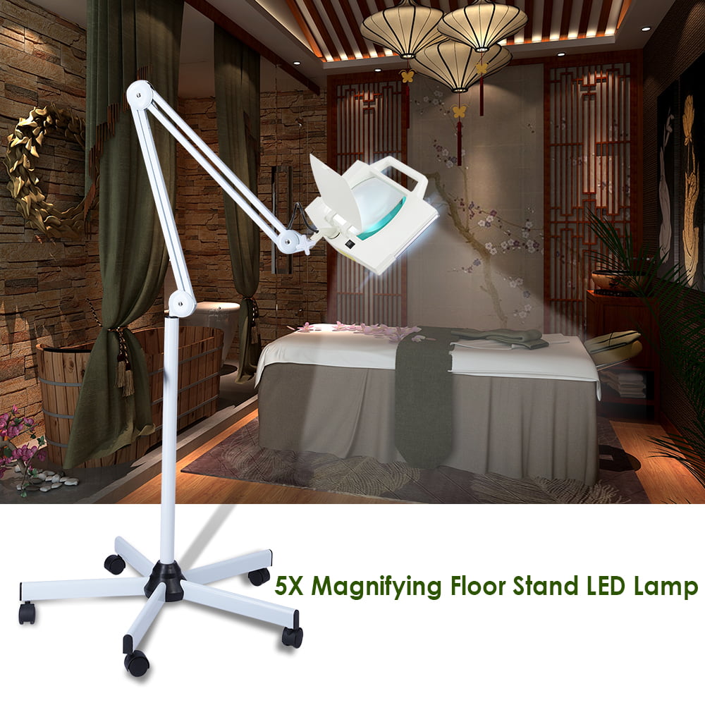 5x Magnification Rolling Floor Stand, Magnifying Floor Lamp On Wheels