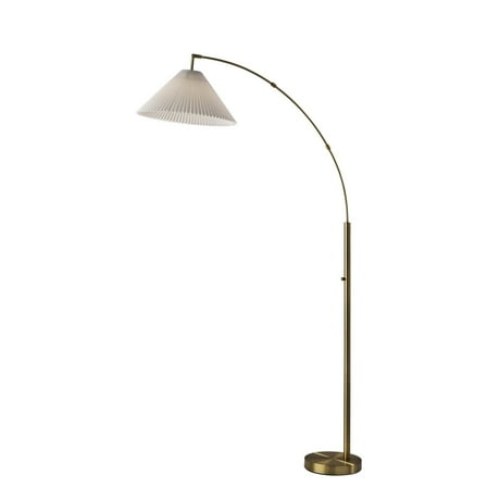 Adesso Delaney 76" Antique Brass Arc Floor Lamp with Off-White Pleated Tapered Shade