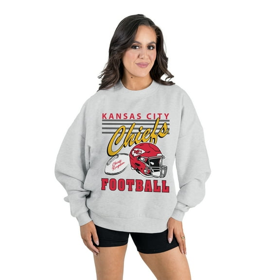 Women's Gameday Couture Ash Kansas City Chiefs Home Turf Oversized Premium Fleece Pullover Sweatshirt