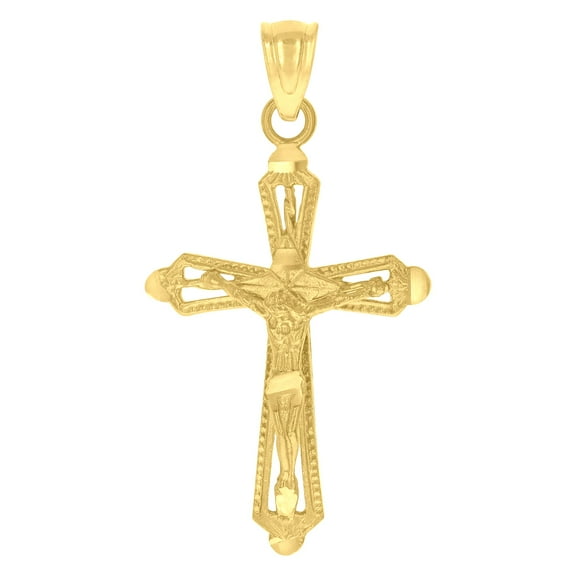 10kt Yellow Gold Diamond-Cut Mens Cross Crucifix Religious Charm Pendant