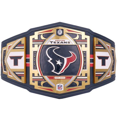 Houston Texans Championship Belt Metal Plates Hand-Tooled Leather Strap Adult Size Collectible