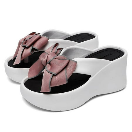 

Fashion Bowknot Wedge Flip Flops Women Super High Heels Thick Bottom Eva Slippers Woman Summer Clip Toe Chunky Platform Sandals