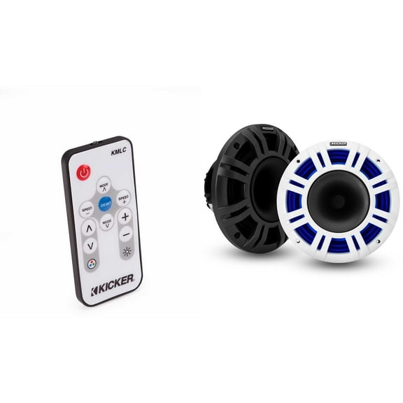 Kicker 48KMXL8 8" 4-Ohm RGB-LED KMXL Horn-Loaded Marine Coaxial Speakers, Pair  w/ LED Remote