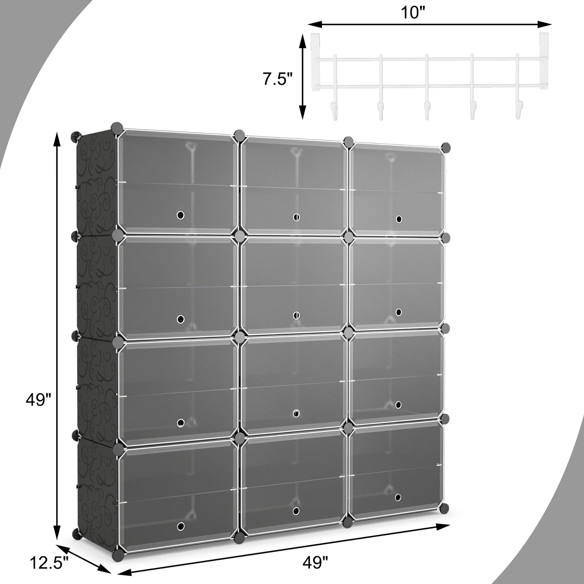 Costway Portable Shoe Rack Organizer 12-Cube 48 Pair Shoe Shelf Storage Cabinet w/Hook Black
