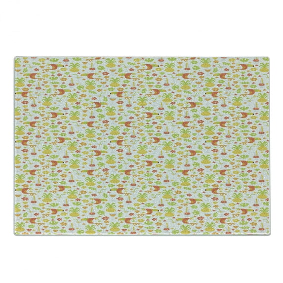 Luau Cutting Board, Tropical Birds and Trees Plants Leaves Flowers Nature Party Theme, Decorative Tempered Glass Cutting and Serving Board, Small Size, Dark Orange Apple Green, by Ambesonne